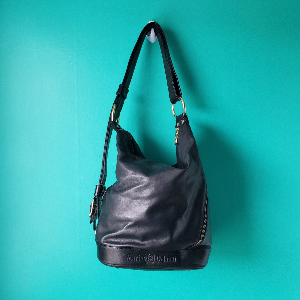 Marino Orlandi Black Leather Backpack Sling Bag